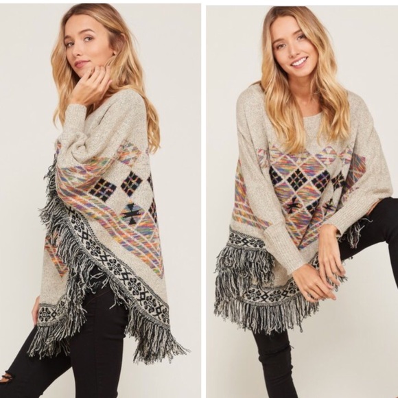 Sweaters - Last One FRINGE PONCHO SWEATER